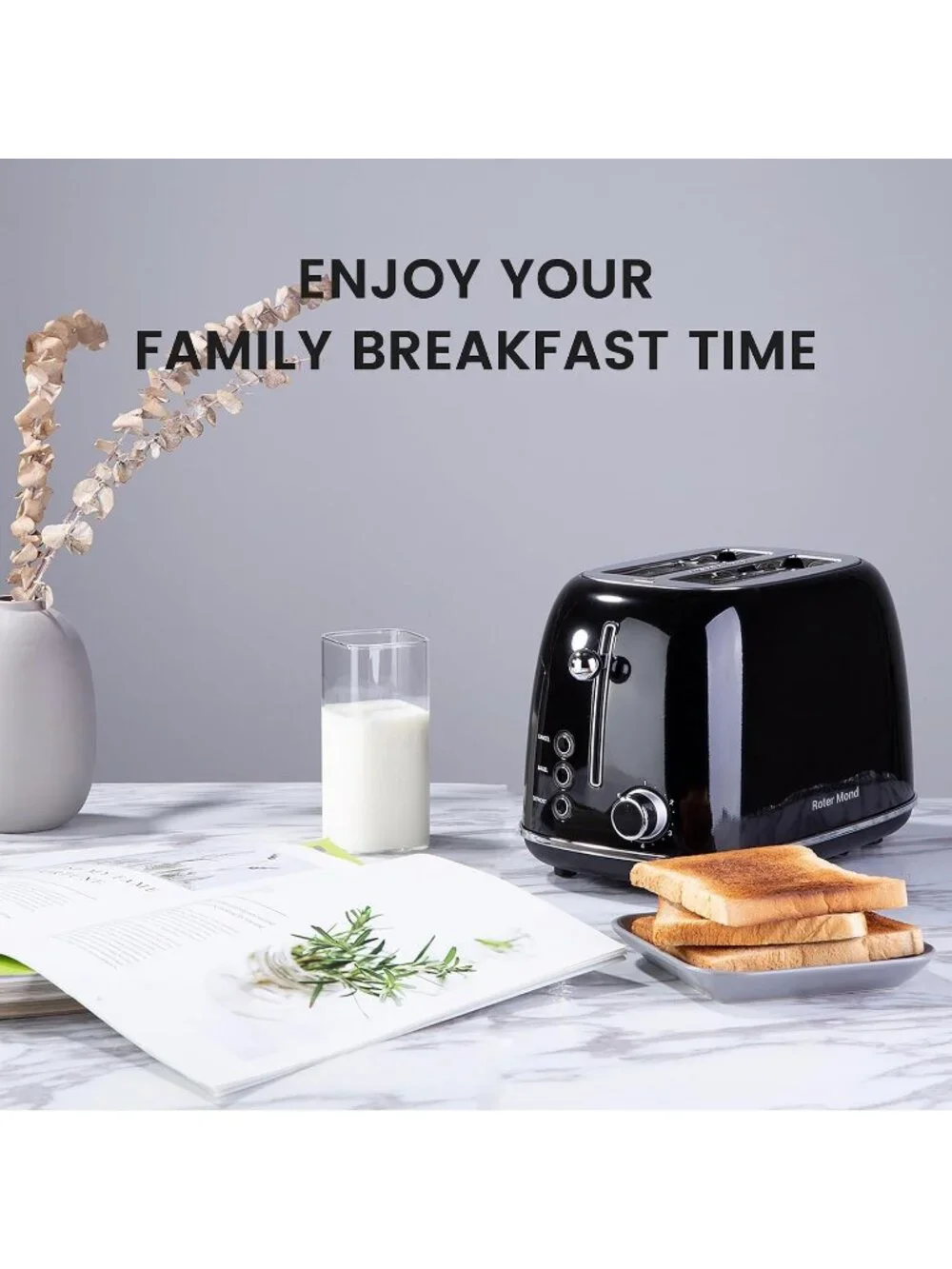 2 Slice Black Retro Stainless Steel with Bagel Defrost Functions Tray Toaster